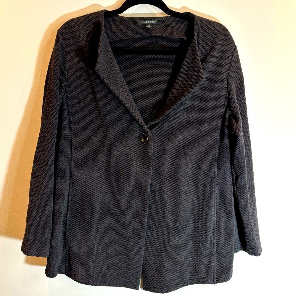 EILEEN FISHER Sz  L Textured Stretch Knit Unlined Pointy Collar Casual Blazer